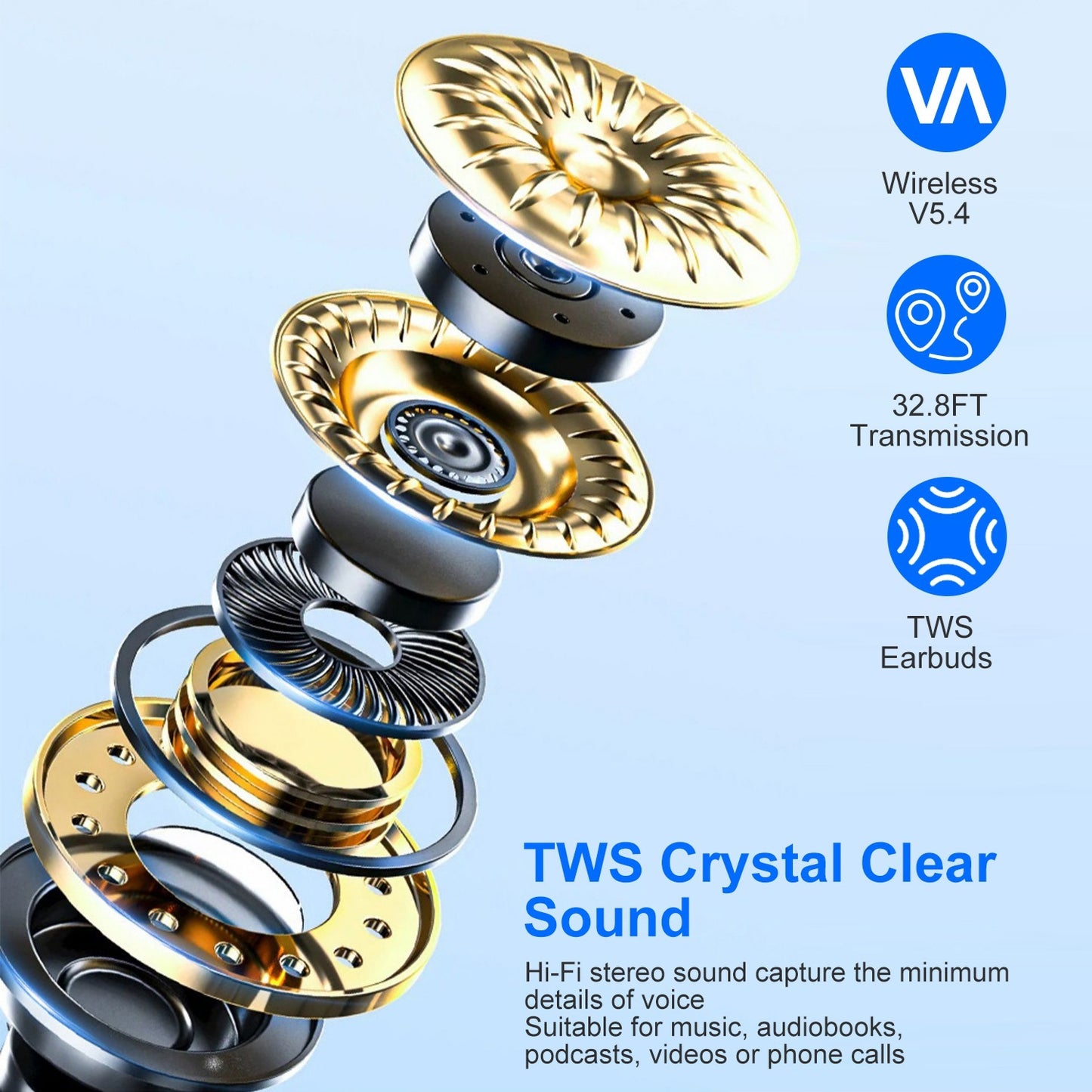 Wireless V5.4 Open Ear Earbuds - IPX5 Waterproof Sport Headphones with LED Charging Case