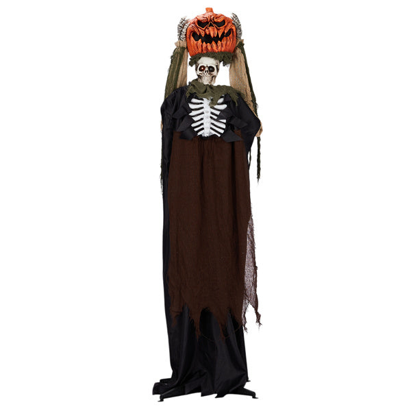 5.6ft Animatronic Pumpkin Head Ghost - Sound-Activated Halloween Decoration