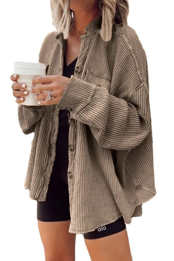 Women's Patchwork Irregular Shirt Jacket - Loose Long Sleeve Top