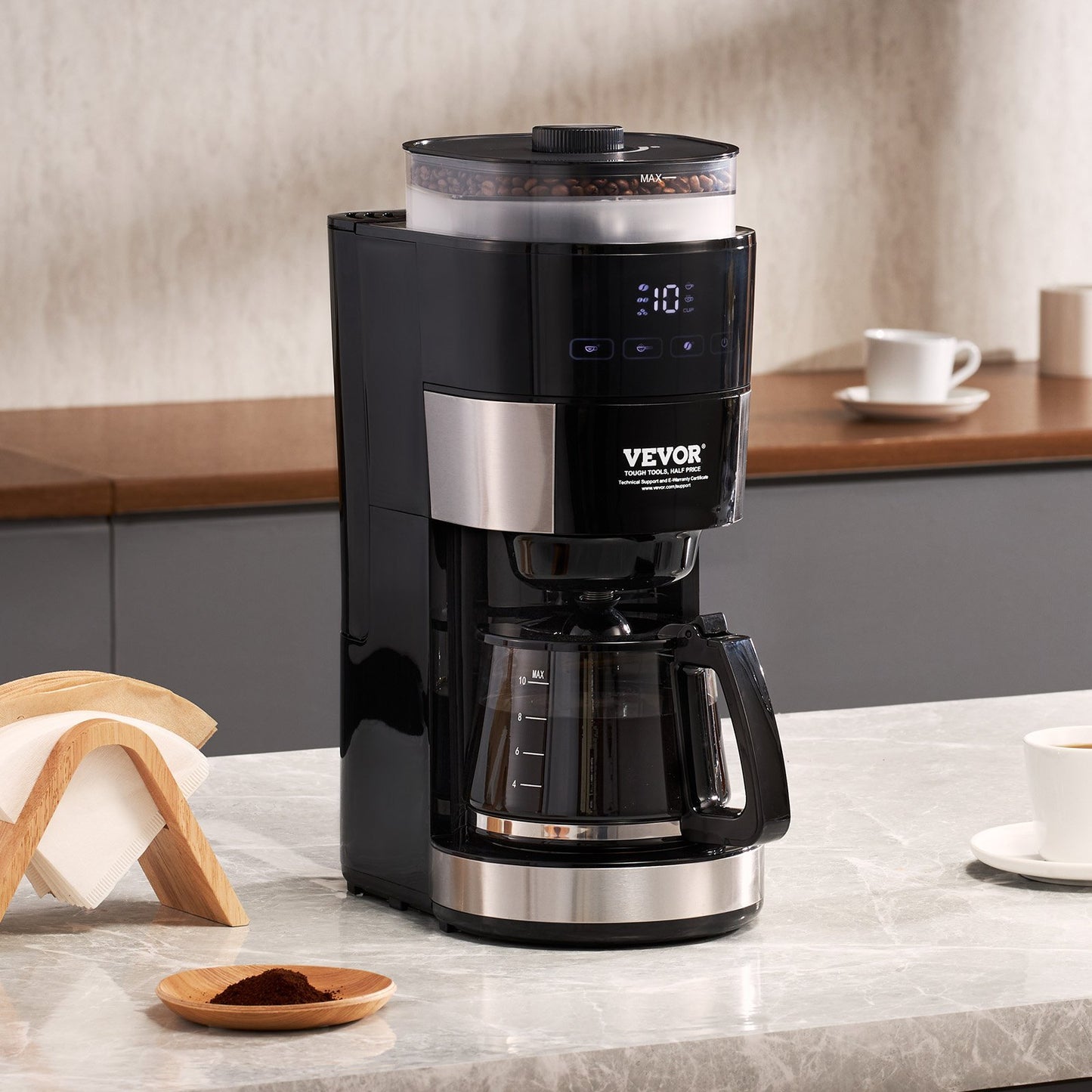 VEVOR 10-Cup Drip Coffee Machine - Professional 3 Brew Strength Control