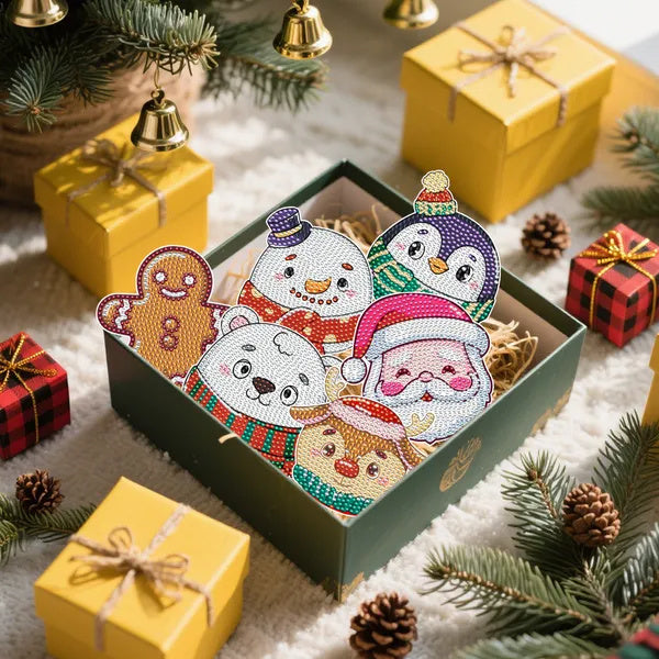 6 Packs Christmas Rhinestone Art Coasters with Holder - 5D DIY Set