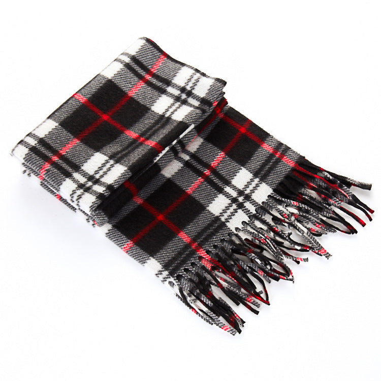 Unisex Black & White Plaid Thermal Scarf - Plus Size Winter Wrap