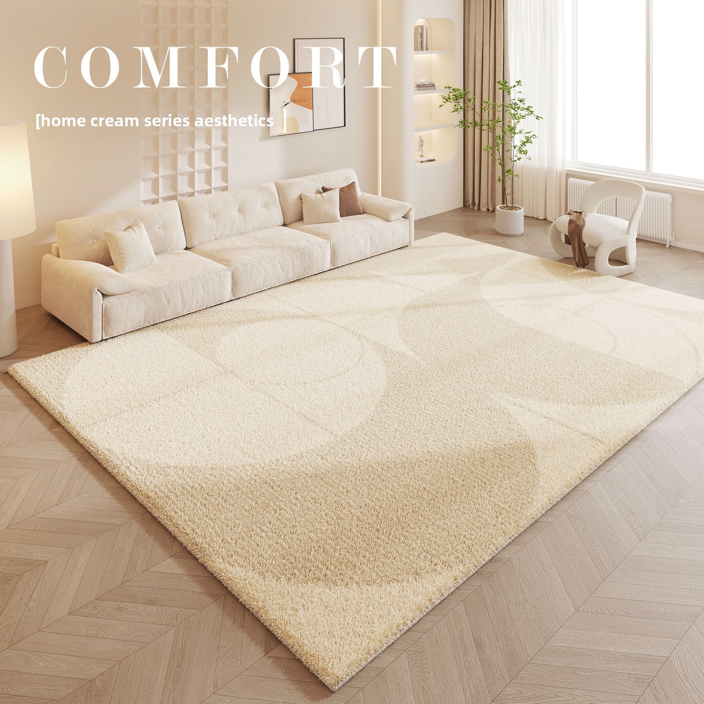 Luxury Cream Style Polyester Carpet - Cashmere-Soft Living Room Rug