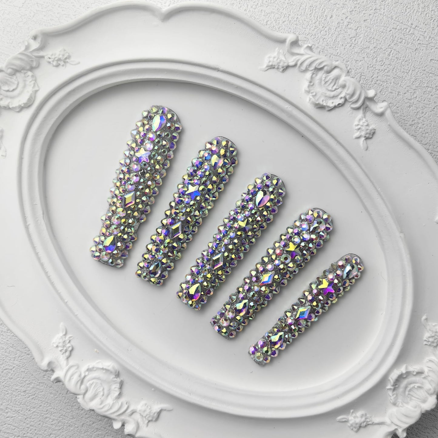 GGddsha 2025 Long Novel Design And Reusable PMMAAcrylic Press On Nails  Handmade Nails Full CoverLuxurious 3D Crystal False Nails With Box Gifts,Stellar Shine