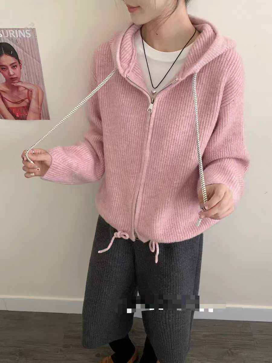 Double Zipper Hooded Knitted Niche Sweater Coat
