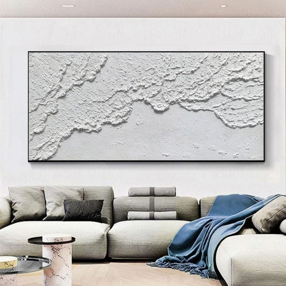 White Ocean Waves Texture Beach Abstract Art Pure Hand Painted Oil Painting Home Decoration Restaurant For Living Room Bedroom Wall Decoration