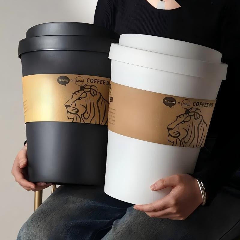 2025 New Elegant Lion Theme Coffee Cup Trash Can Deodorizing Push-On Lid Black And White Odor Resistance High Aesthetic Large Capacity