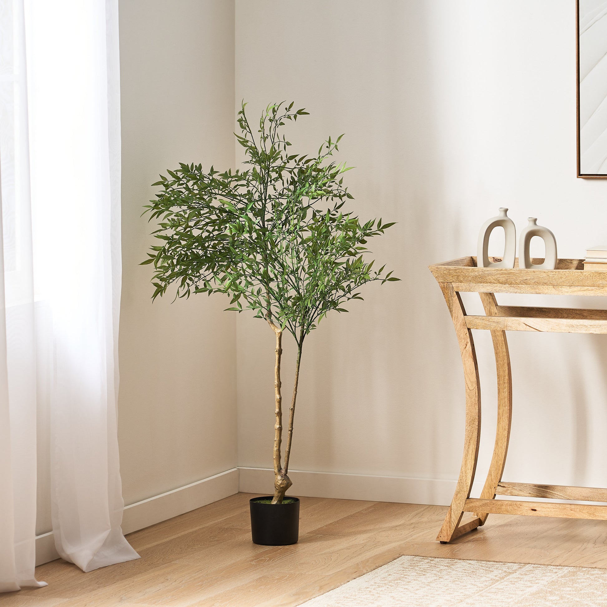 120CM ARTIFICIAL NANDINA indoor plant in black pot with green polyethylene leaves