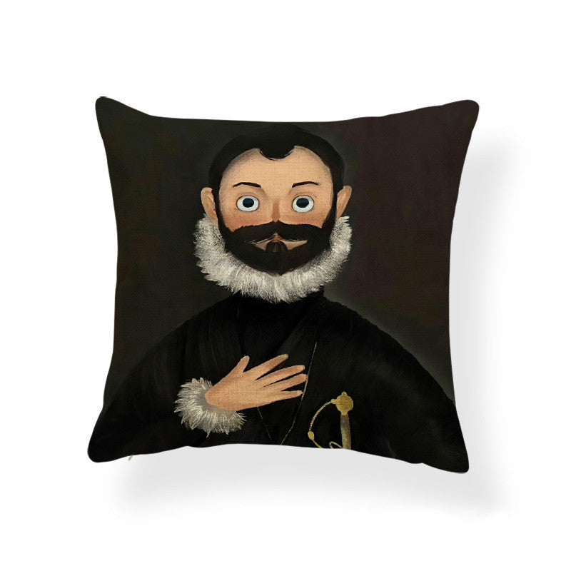 Cartoon Girl Printed Pillowcase Oil Painting Blended Cushion