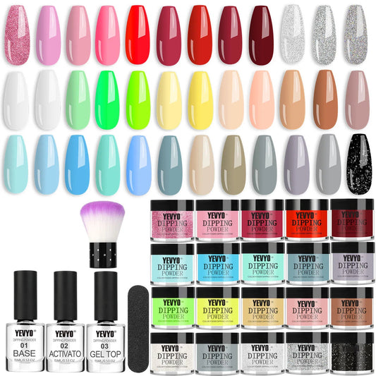 Acrylic Nail Kit Dip Powder Nail Kit Starter, 20 Colors Fast Dry Powder Nail Dipping Kit, With Base & Top Coat Activator Dip Nail Kit For French Nail Art Manicure DIY