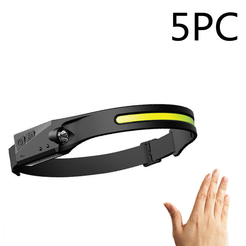 COB LED Rechargeable Headlamp - 350 Lumens Wave Sensor Waterproof Headlight for Camping & Outdoor