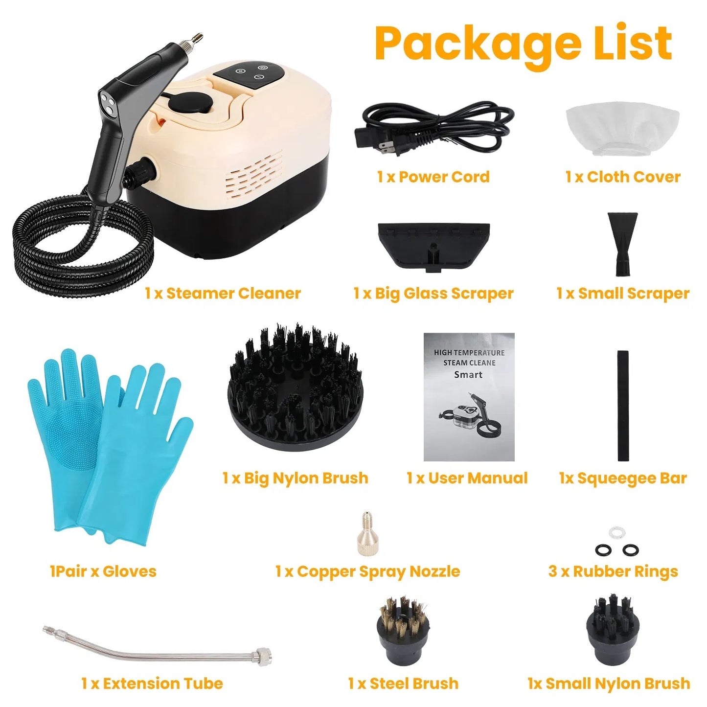 1500W Handheld High Temperature And Pressure Steamer Cleaner With 1200ML Tank 8 Accessories 6 Steam Levels Digital Display Handle Control For Dirt Grease Grout Tile Floor Couch Car