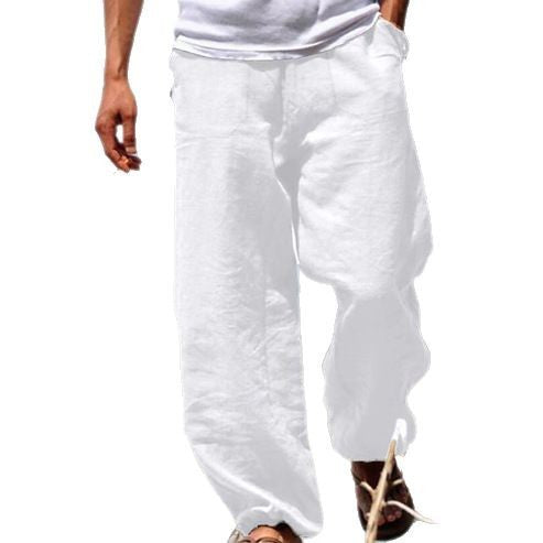 Men's Summer Drawstring Beach Pants - Elastic Waist Casual Trousers