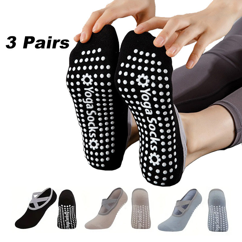 3 Pairs Yoga Socks for Women - Non-Slip Grips for Pilates, Barre & Ballet