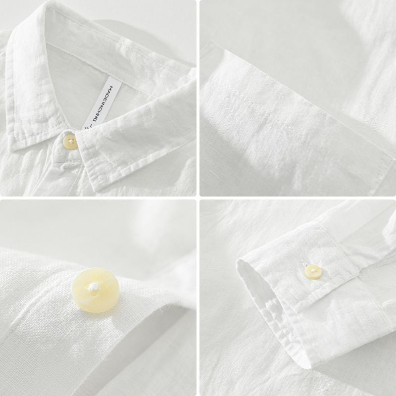Retro Linen Shirt Men's Loose Fit - Long Sleeve Square Collar Vintage Style