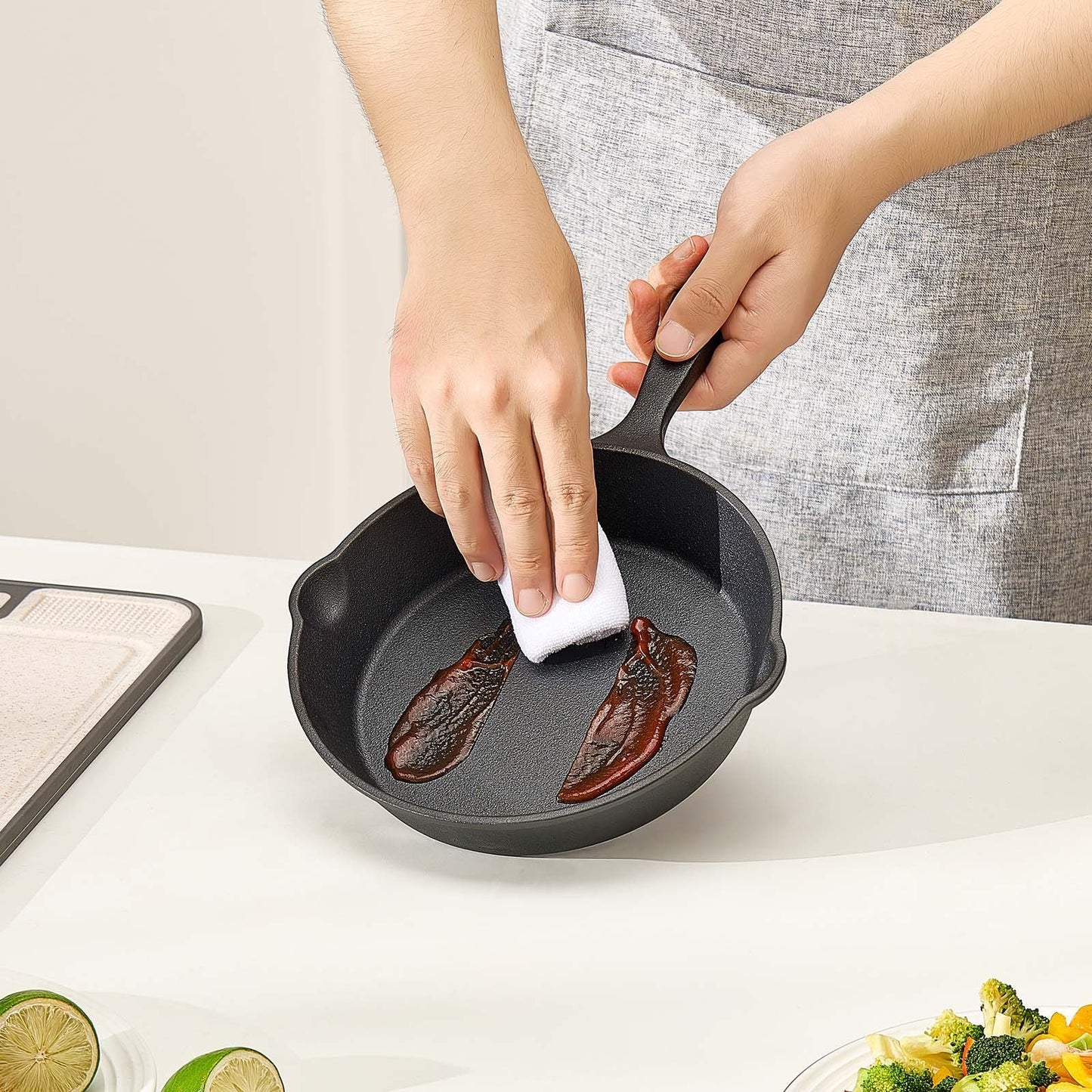 3 Piece Cast Iron Skillet Frying Pan Set 6 8 10 In Handle Pre-Seasoned Black