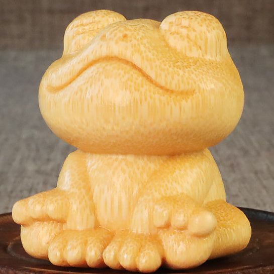 Smiling Frog Solid Bamboo Carving Crafts Ornaments