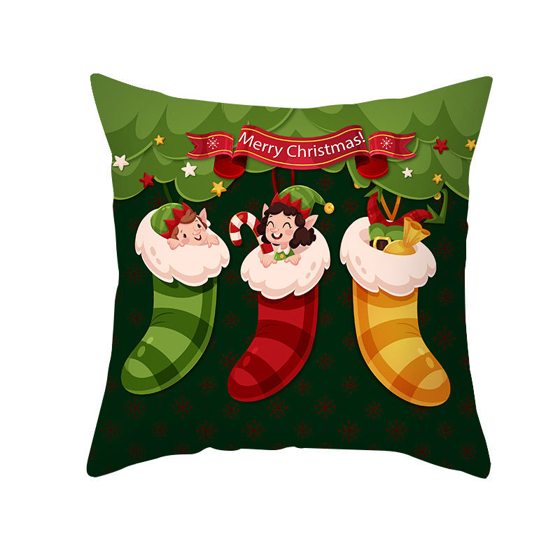 Cartoon Santa Claus Series Peach Skin Sofa Cushion Cover - Fun Christmas Holiday Decoration