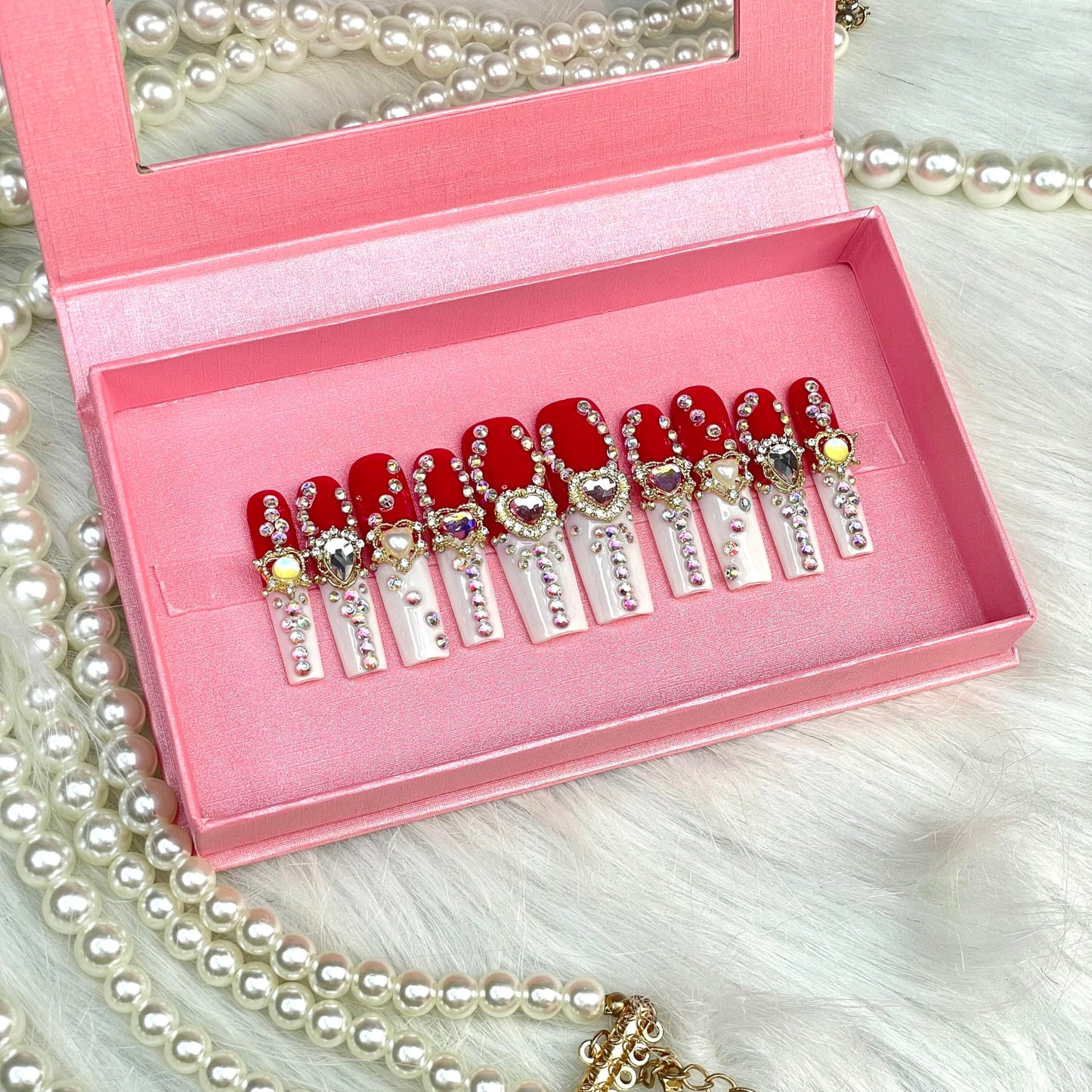 GGDDSHA Nails 10pcs Handmade Press On Nails - GlitterGold Diamond Extra Long Stiletto Reusable Gel UV FinishedFalse Nails, Designer Fashion 3D Hand-painted NailsMedium Size,Harmony Spark