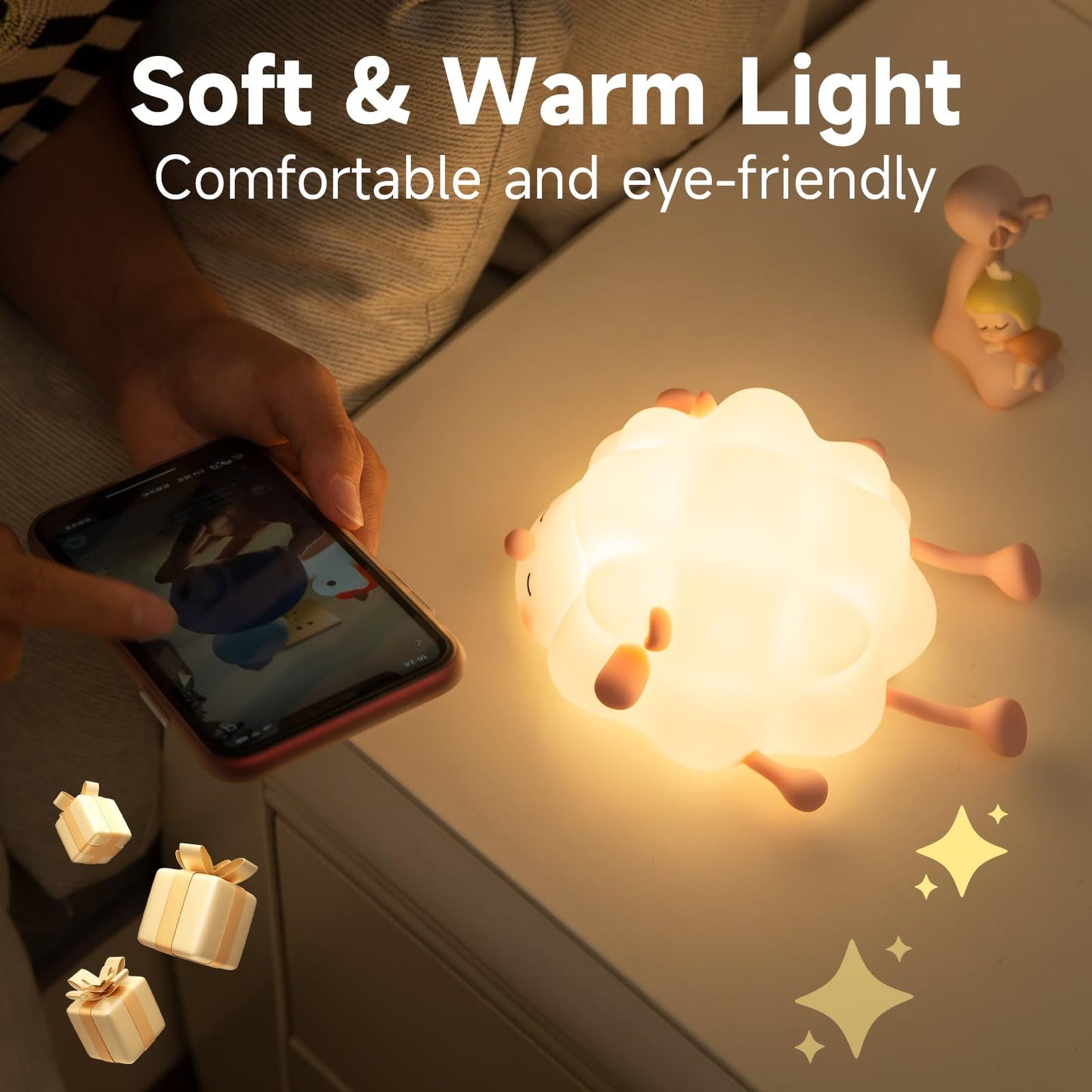 Cute Silicone Night Lights Sheep Cartoon - Rechargeable Timing Dimming Sleep Light for Children's Room