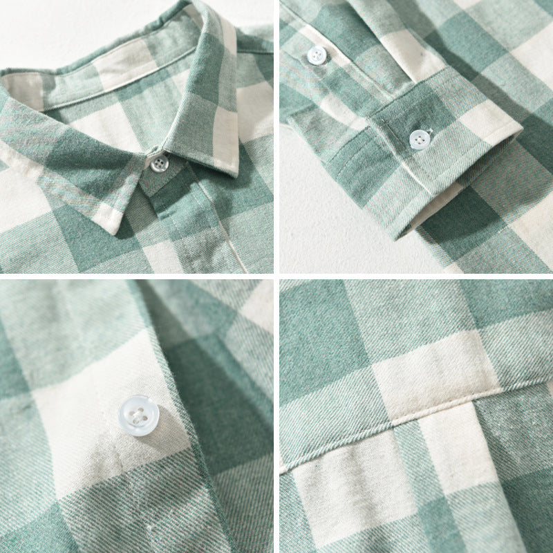 Men's Long Sleeve Plaid Cotton Shirt - Classic Button-Down with Traditional Pattern