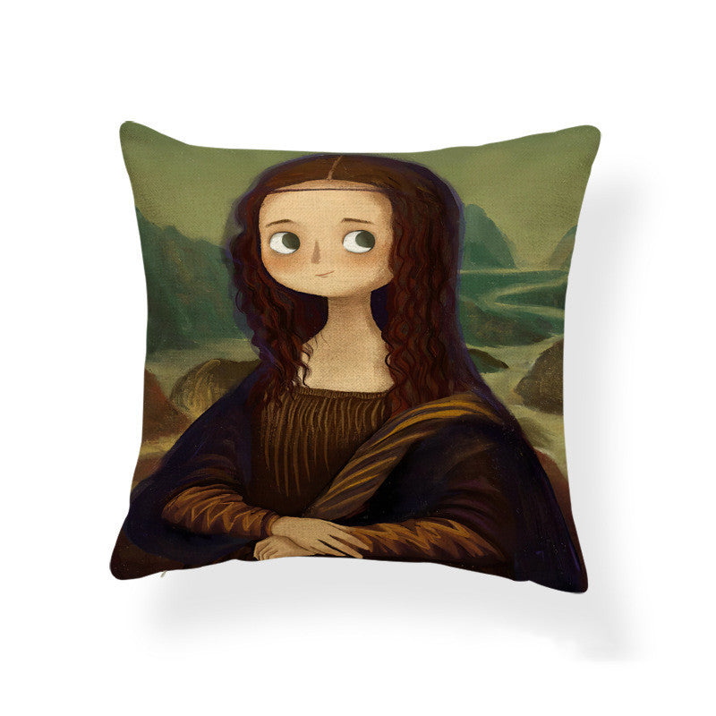 Cartoon Girl Printed Pillowcase Oil Painting Blended Cushion