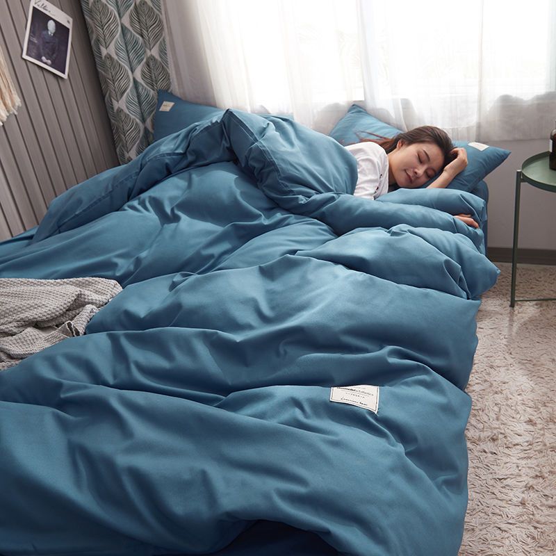 Nordic Style Washed Cotton Bedding Set - 3-Piece Student Dorm Collection | Royal Blue