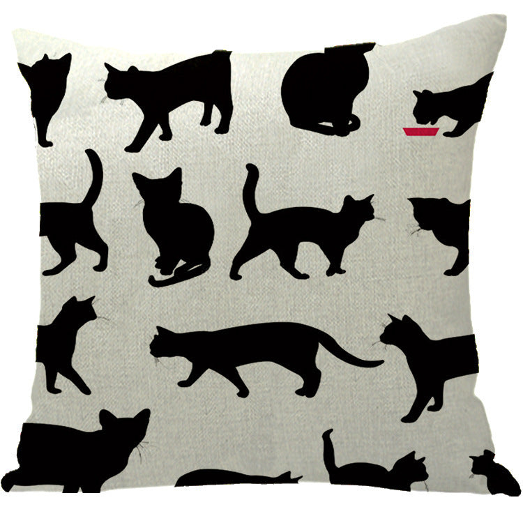 Home Halloween Linen Pillowcase Cat Cushion Cover - Spooky Seasonal Decoration