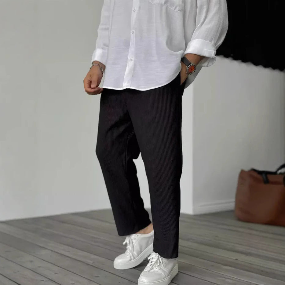 Men's Loose Straight Sports Casual Pants - Comfortable Striped Athletic Wear