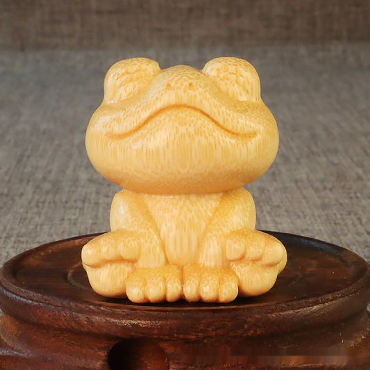 Smiling Frog Solid Bamboo Carving Crafts Ornaments