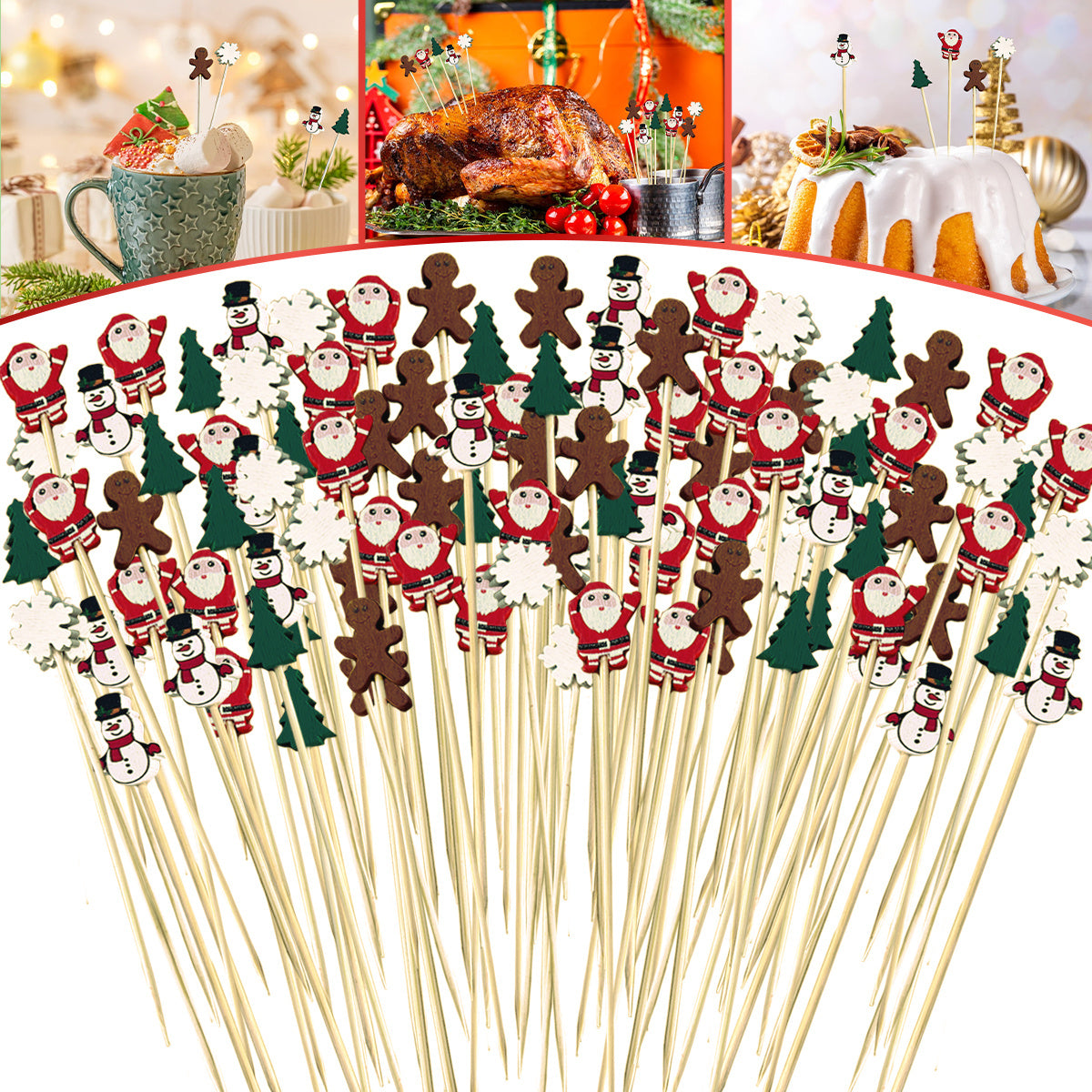 100 Pieces Christmas Cocktail Picks - Festive Party Accessories