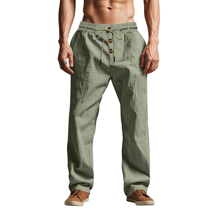 Men's Beach Trendy Button Loose Breathable Sports Linen Trousers - Skin-Friendly Summer Pants