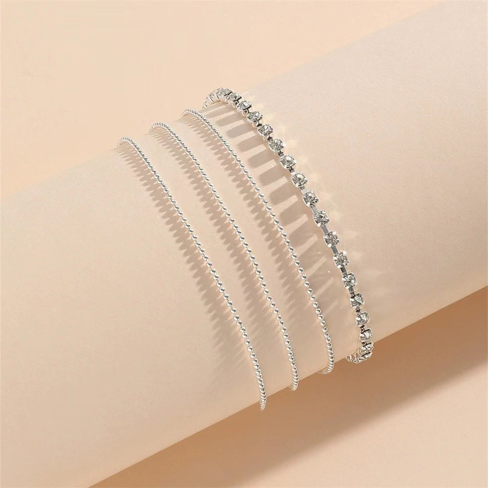 Simple Strass Cup Chain Anklet - Personality Multi-Layer Bead Necklace