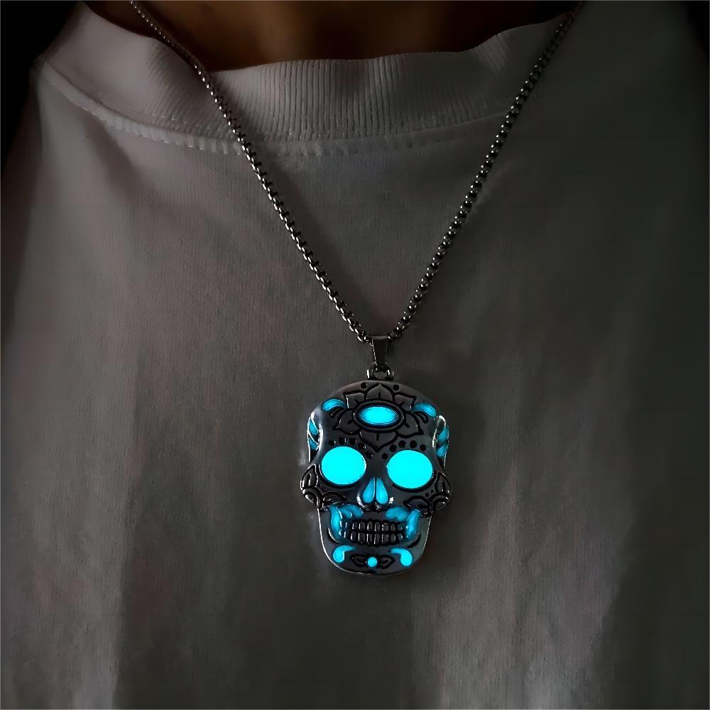Halloween Luminous Skull Necklace - Day of the Dead Lotus Pattern