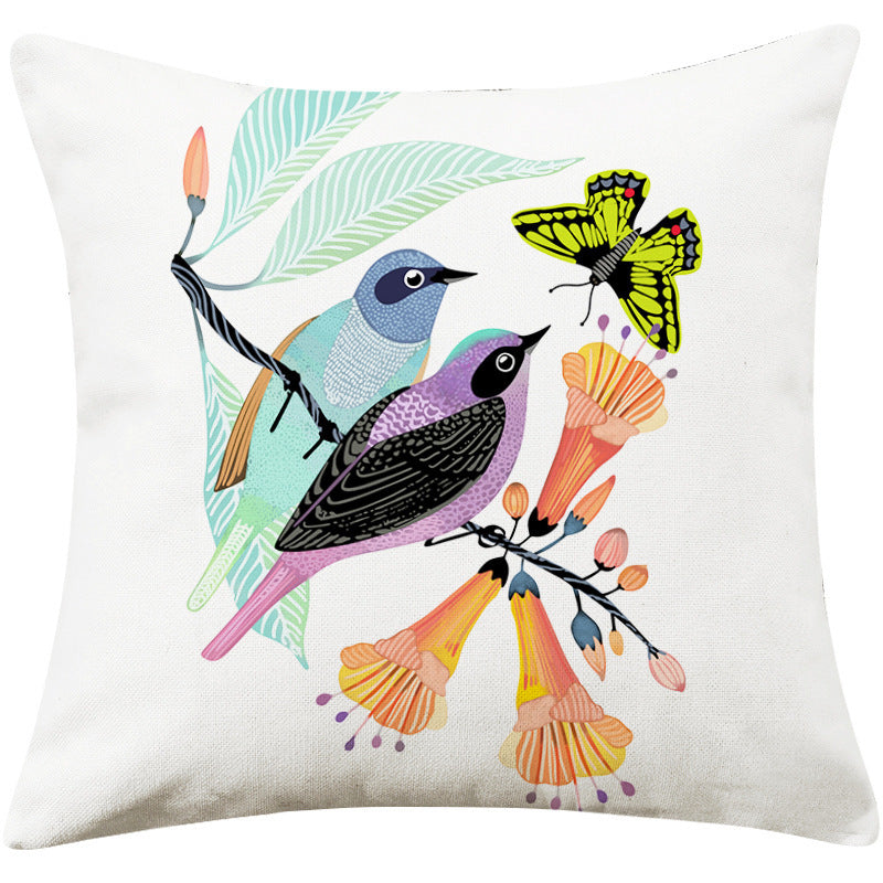 Country Pastoral Flower And Bird Cushion Cotton And Linen Pillowcase