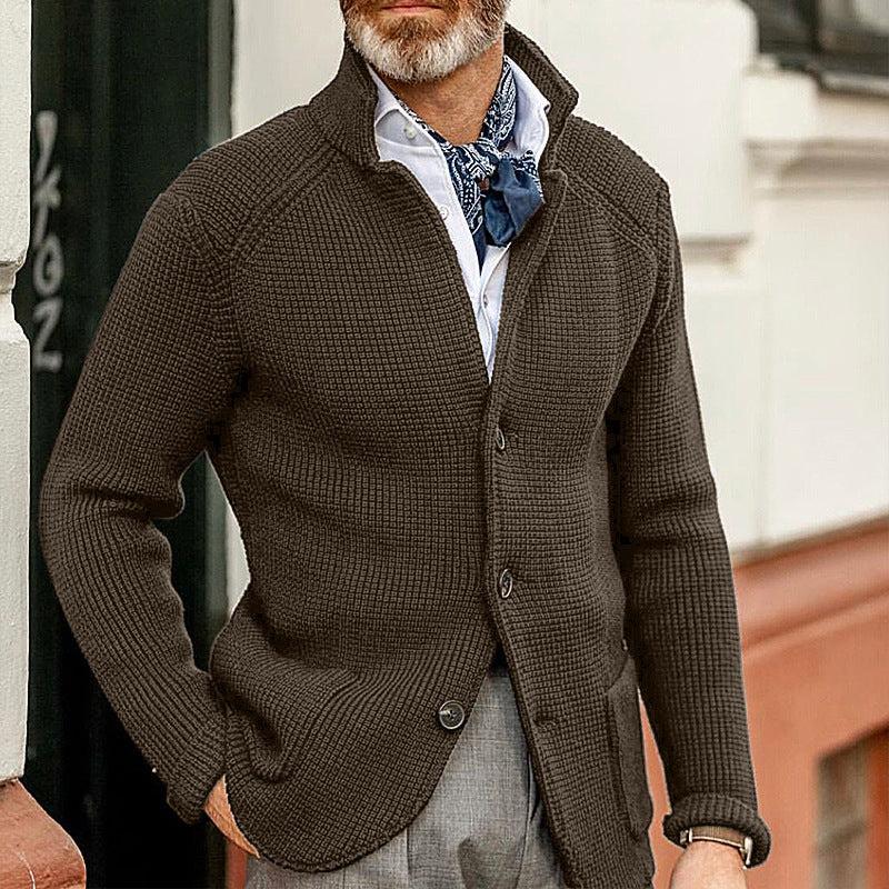 Men's Stand Up Collar Cardigan - Knitted Jacket with Modern Style