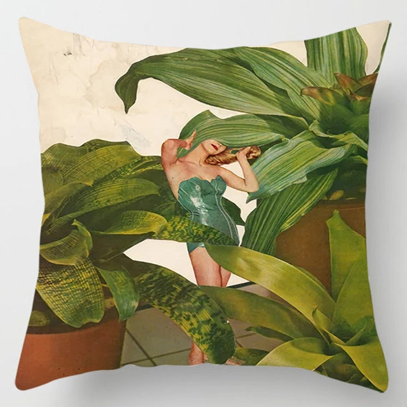 Floral Plant Pattern Cushion Cover - Botanical Bedroom Decor Throw Pillow Case