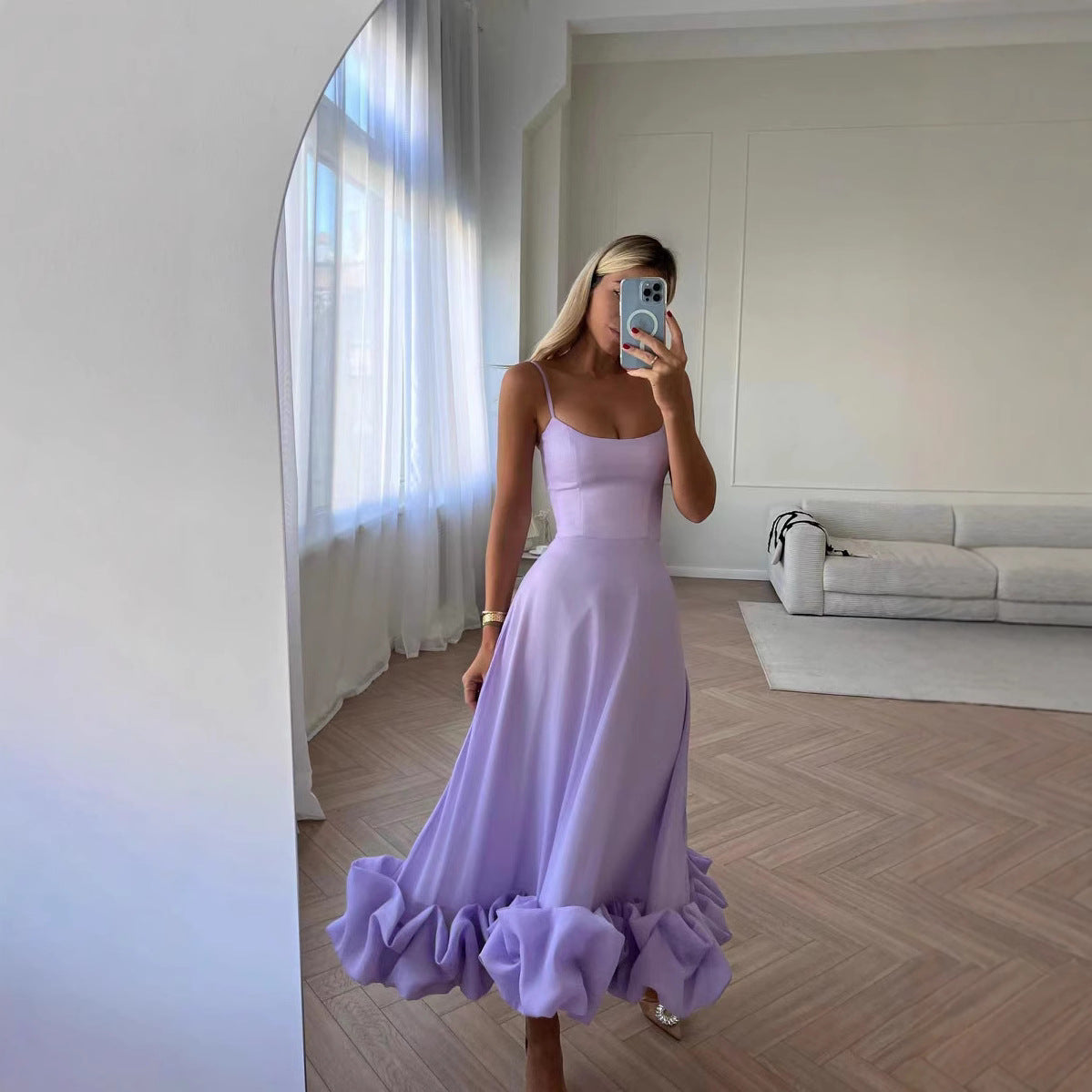 Women's A-Line Halter Dress with 3D Floral Details - Elegant Party Style