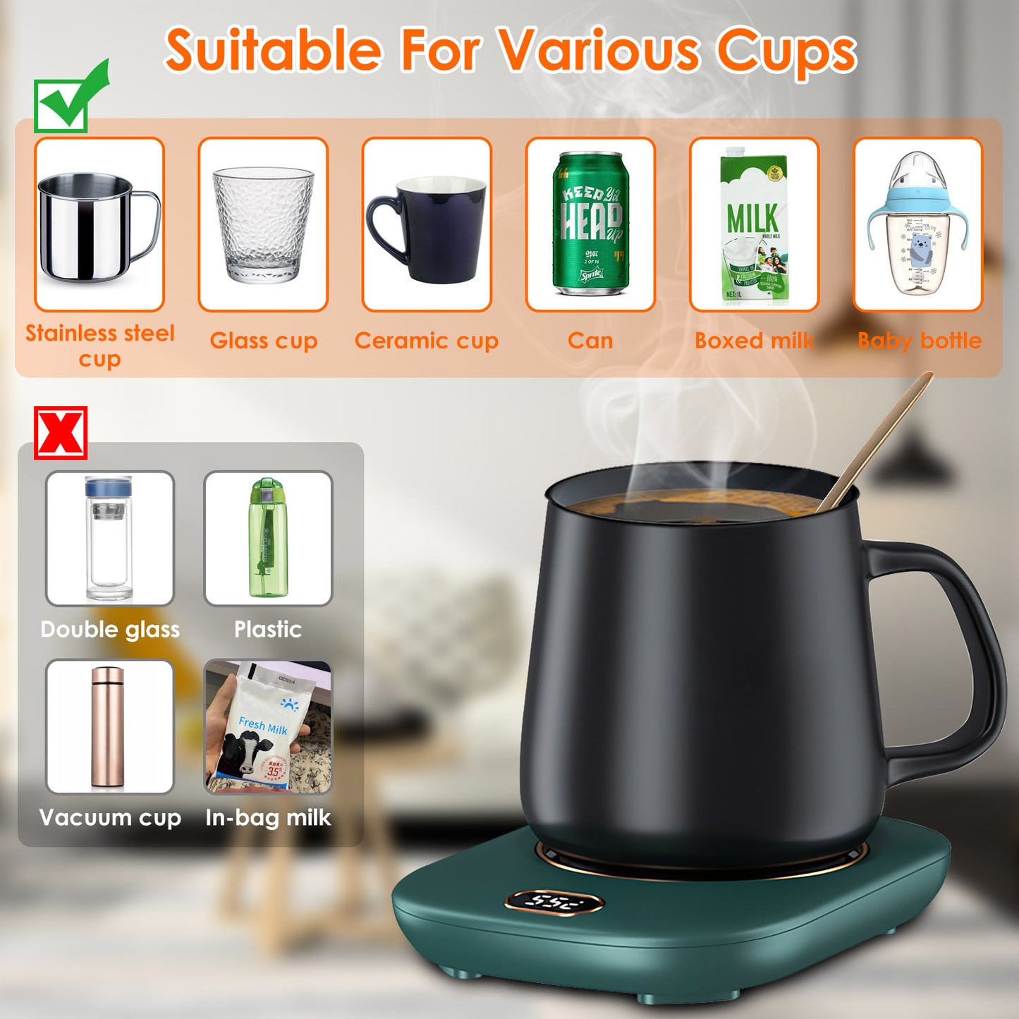 USB Coffee Mug Warmer - 3 Temperature Settings with Auto Shut-Off for Office & Home
