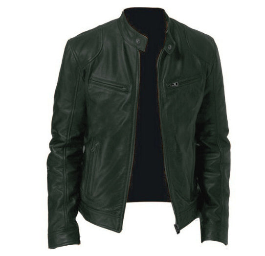 Men's Gentleman's Warm Zipper Cardigan - PU Leather Pocket Decorated Coat
