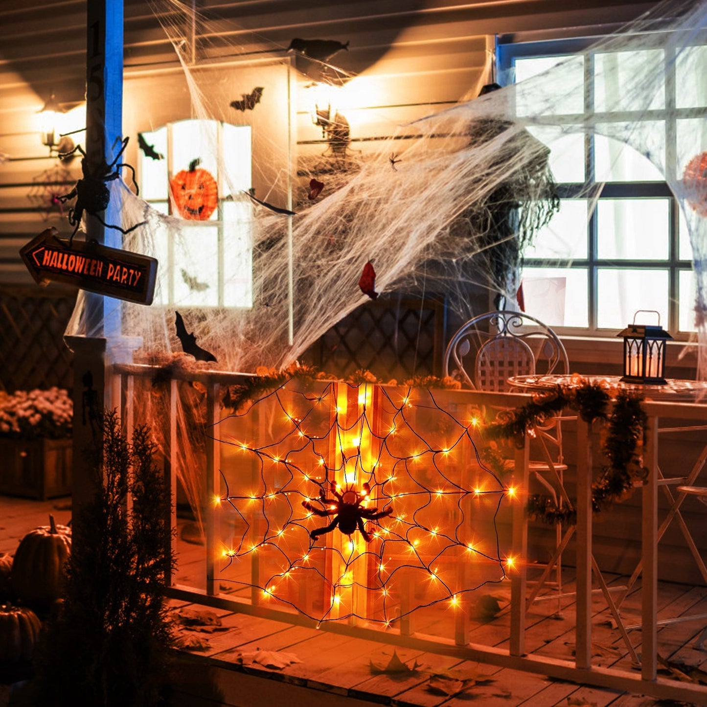 3.28ft Spider Web Light - 70 LED Battery Powered with Remote Control