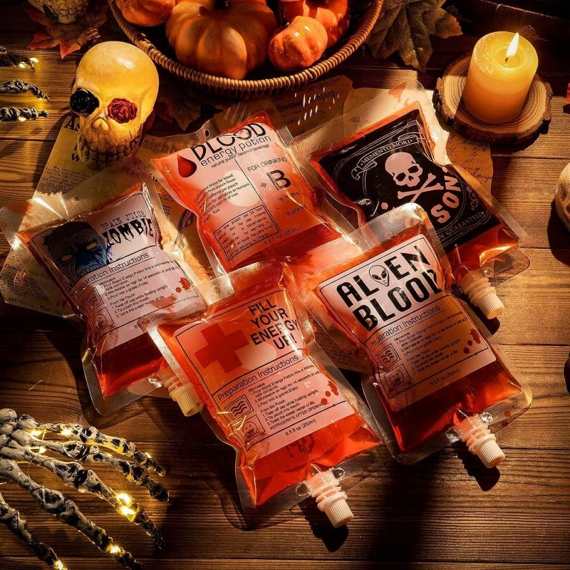Halloween Blood Drink Bags - 21 Pack Reusable Containers with Funnels