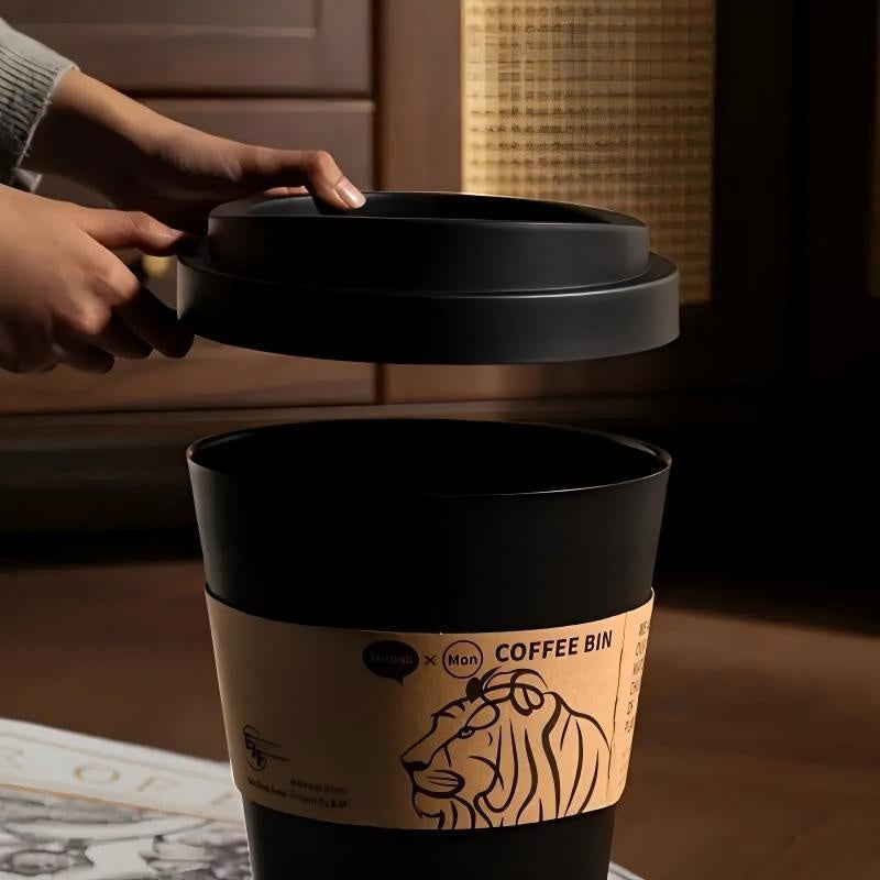 2025 New Elegant Lion Theme Coffee Cup Trash Can Deodorizing Push-On Lid Black And White Odor Resistance High Aesthetic Large Capacity