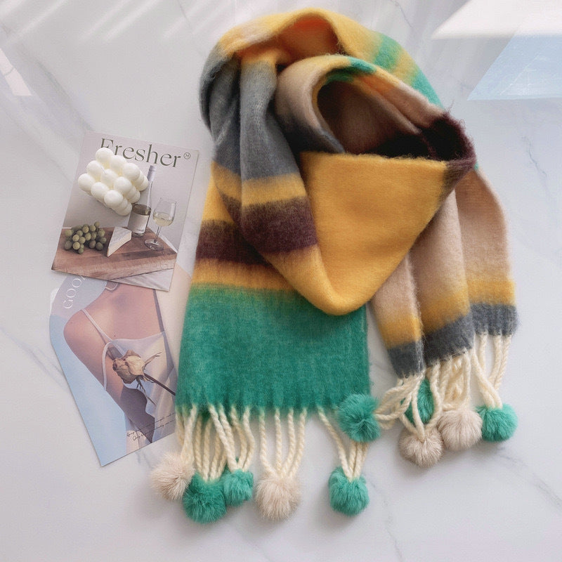 Rainbow Dopamine Mohair Tassel Scarf - Mood-Boosting Colorful Wrap