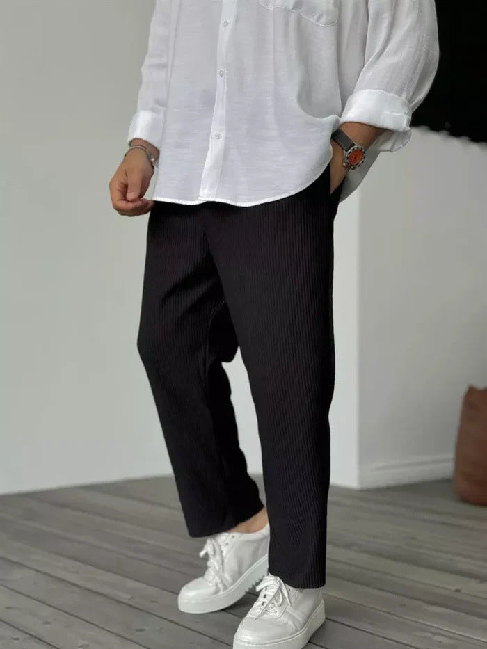 Men's Loose Straight Sports Casual Pants - Comfortable Striped Athletic Wear