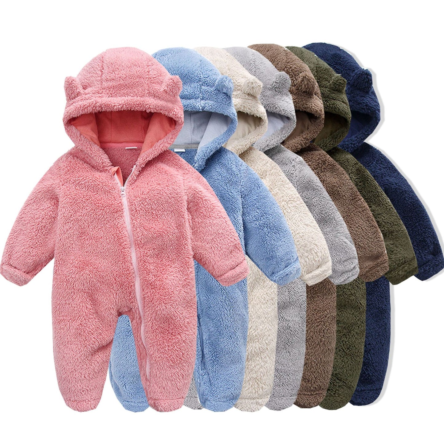 Candy-Colored Hooded Baby Jumpsuit - Soft Cotton One-Piece