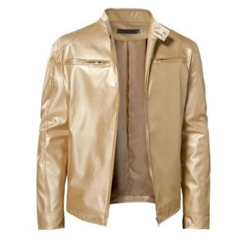 Men's Gentleman's Warm Zipper Cardigan - PU Leather Pocket Decorated Coat