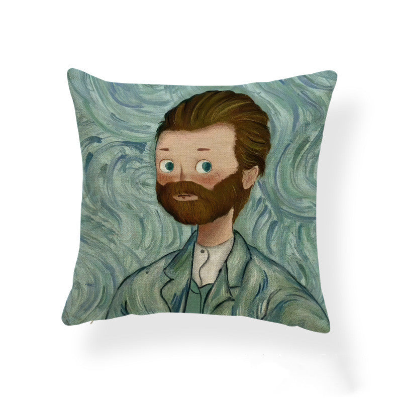 Cartoon Girl Printed Pillowcase Oil Painting Blended Cushion