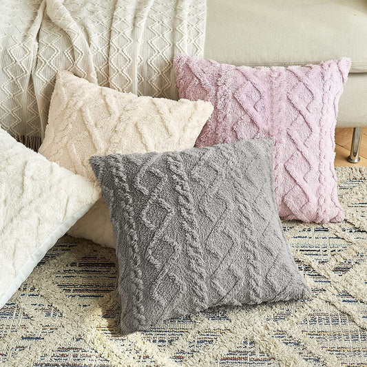 Cut Flower Pillow Cover Plush Jacquard Cushion Cover