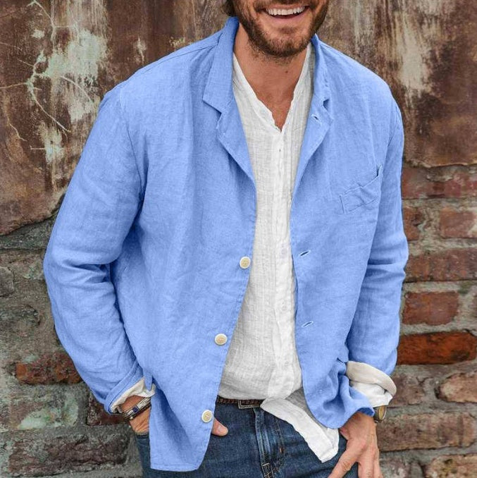 Men's Casual Cotton Linen Loose Suit Jacket - Breathable Summer Blazer